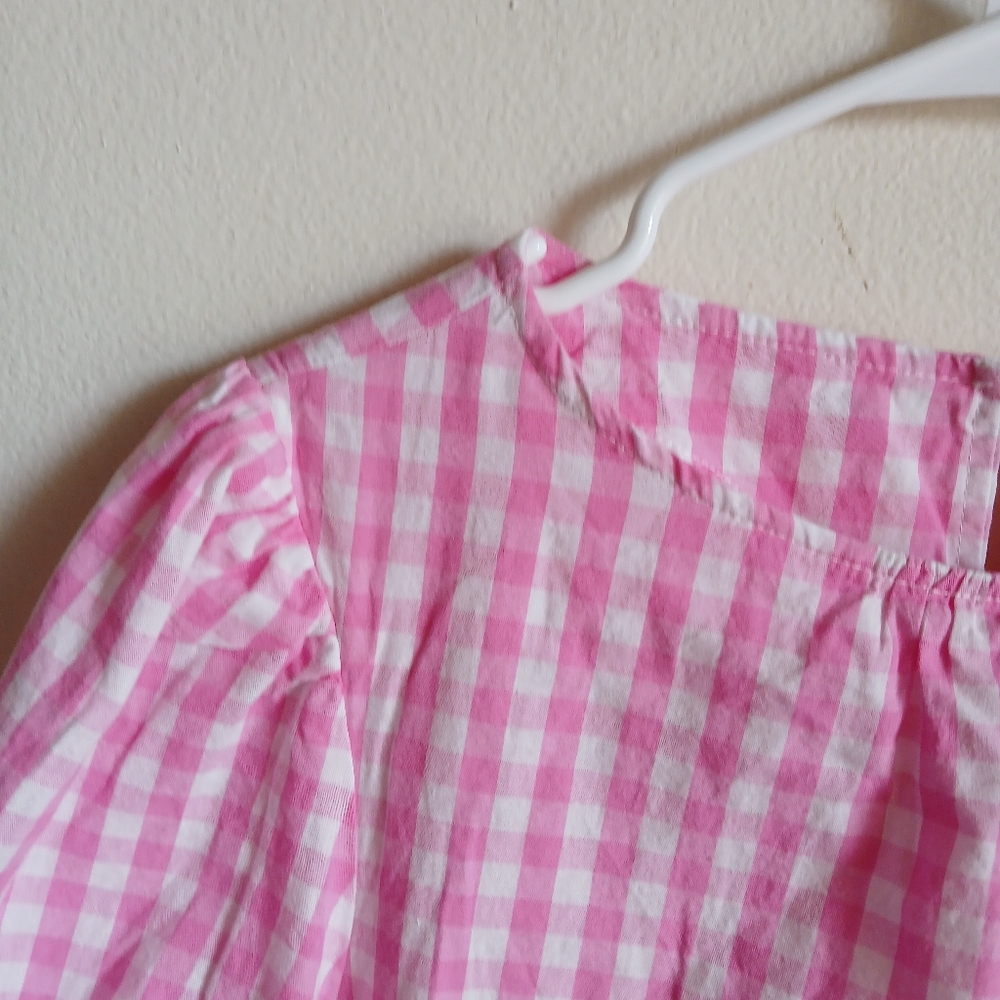 Fashion- Pink Gingham Elbow Sleeves with Wrap  Waist Front/Side Tie Dress - Picture 5 of 11